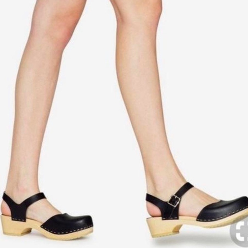 Black low heeled Swedish Hasbeens